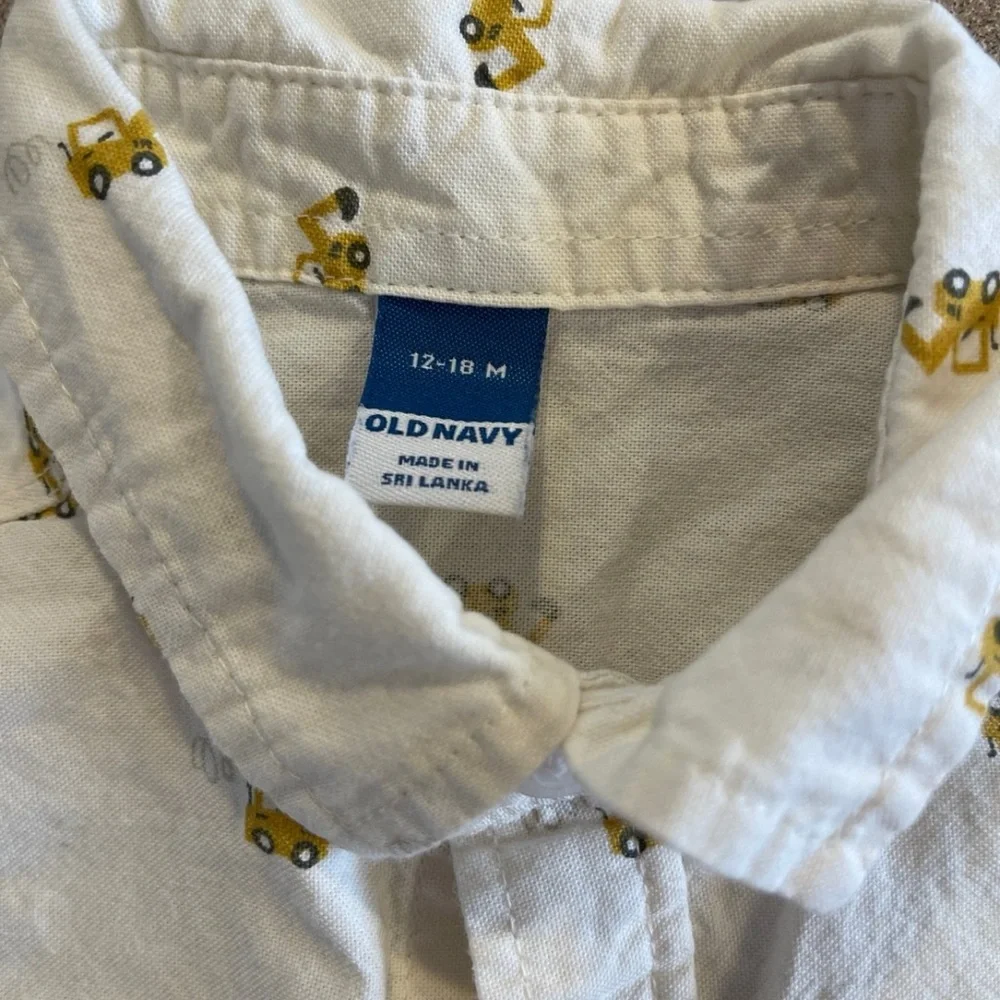Old Navy excavator long sleeve white button-down shirt for size 12 to 18 months